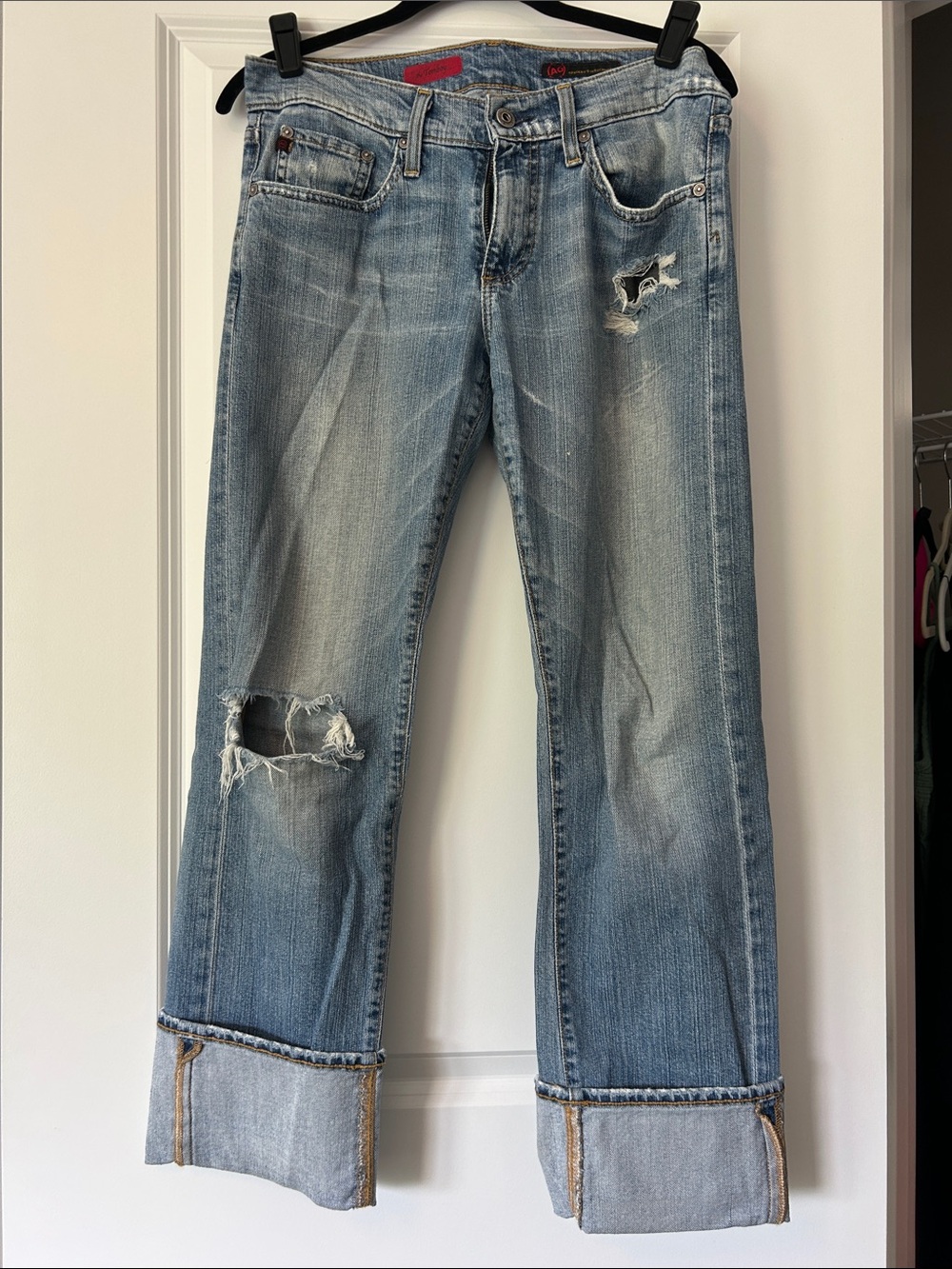 AG Adriano Goldschmied Light Blue Distressed Cuffed Jeans